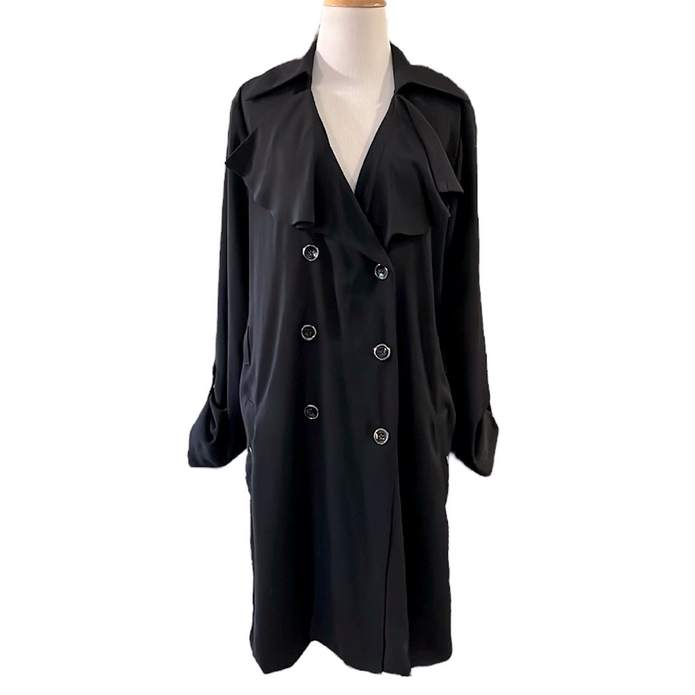JENNIFER LOPEZ DOUBLE BREASTED LIGHTWEIGHT TRENCH COAT BLACK SIZE MEDIUM